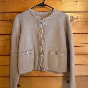 J. Crew Taupe Braided-Trim Button Front Cardigan